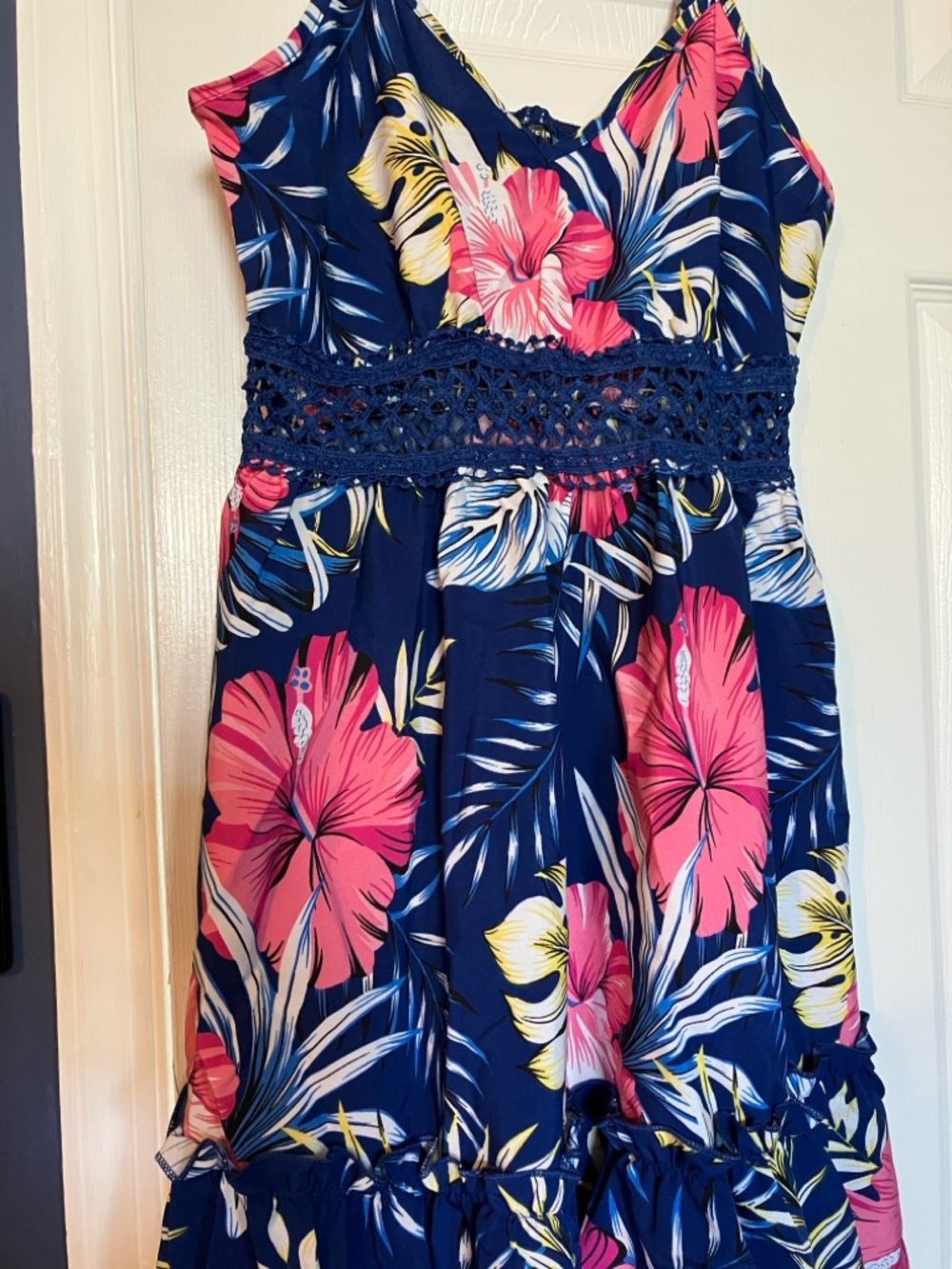 Shein Tropical Pink Blue Floral Midi Dress S NWOT